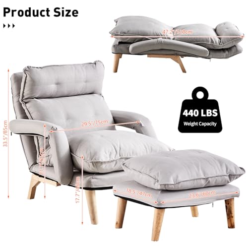 Gray Linen Accent Chair with Ottoman T8781