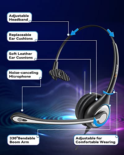 Corded Telephone Headset with Noise Canceling Mic and Quick Disconnect T33908