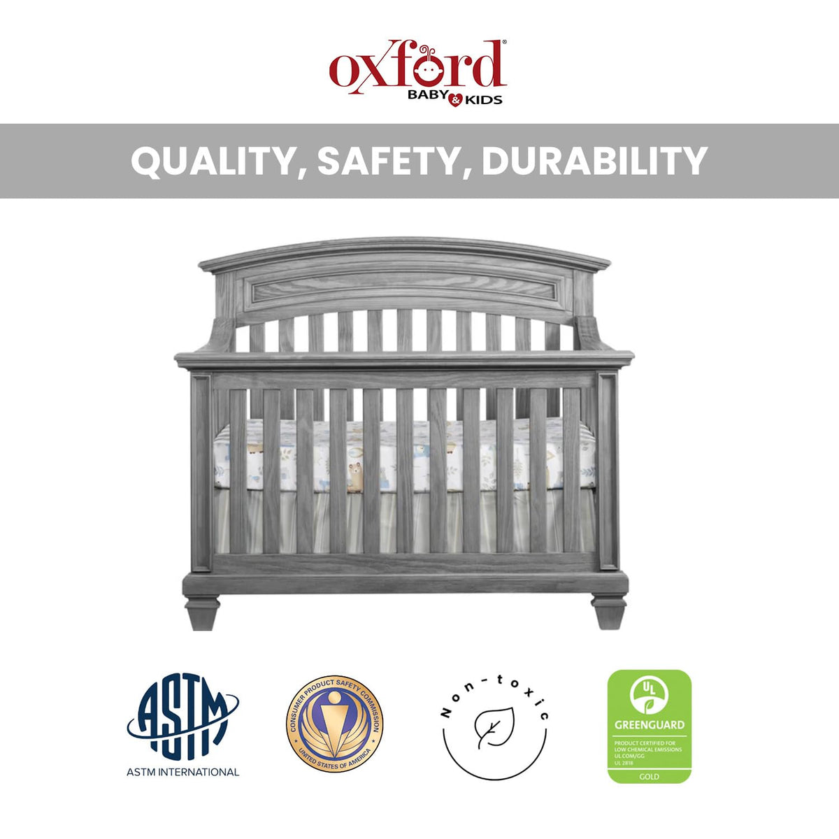 Brushed Gray 4 in 1 Convertible Crib O40510
