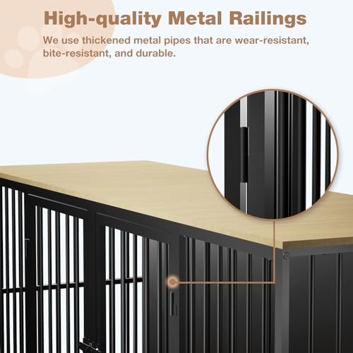 71.6'' Metal Steel Frame Double Dog Kennel with 2 Rooms and Removable Divider Black E814