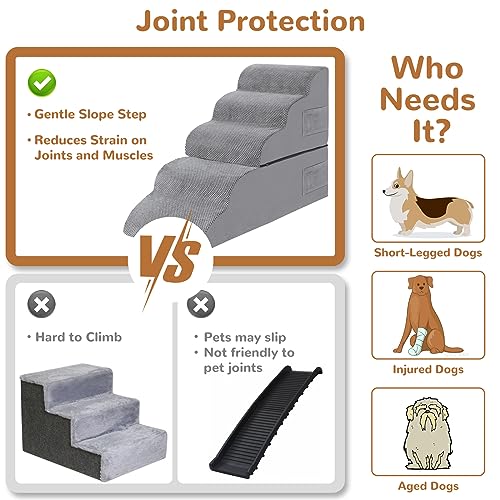 5-Steps Foam Dog Stairs with Removable Cover, Grey M507000