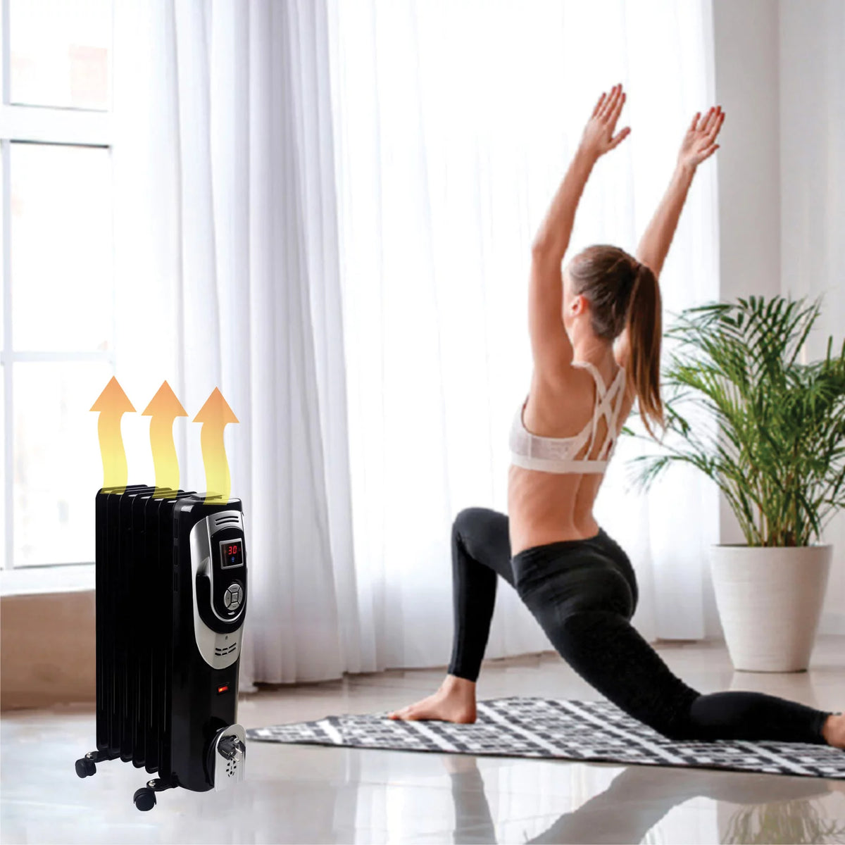 3-Setting 1,500-Max 7-Fin Portable Oil-Filled Radiator Heater with Digital Display F287617
