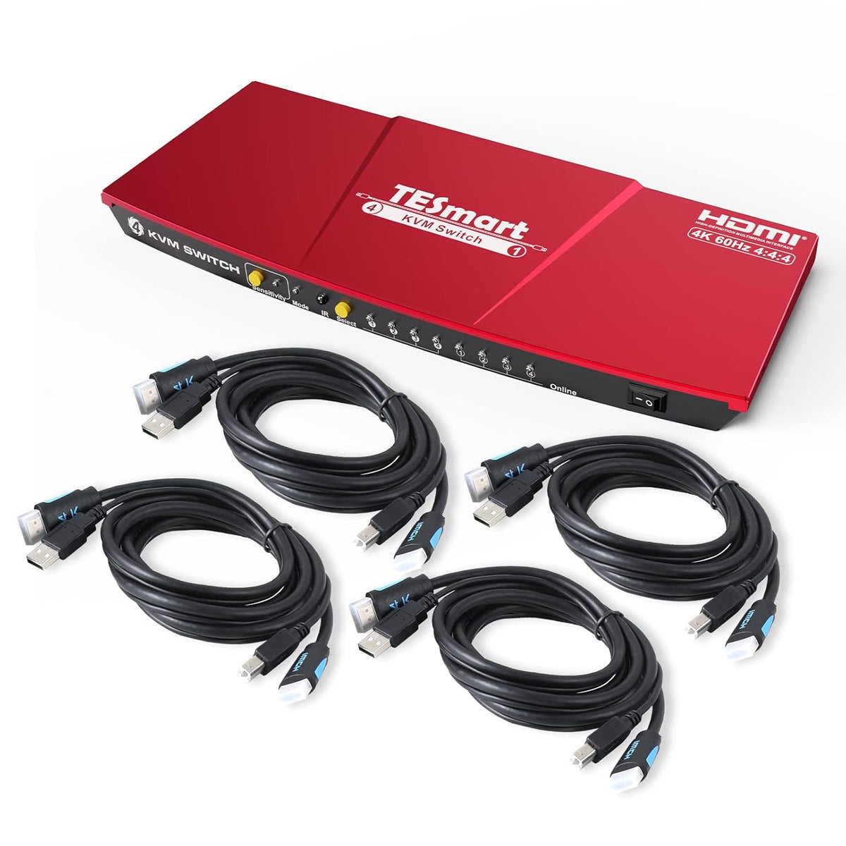 HDMI KVM Switch 4 Port 4K@60Hz Ultra HD 4x1 with 2 Pcs 5ft KVM Cables Black Q696348