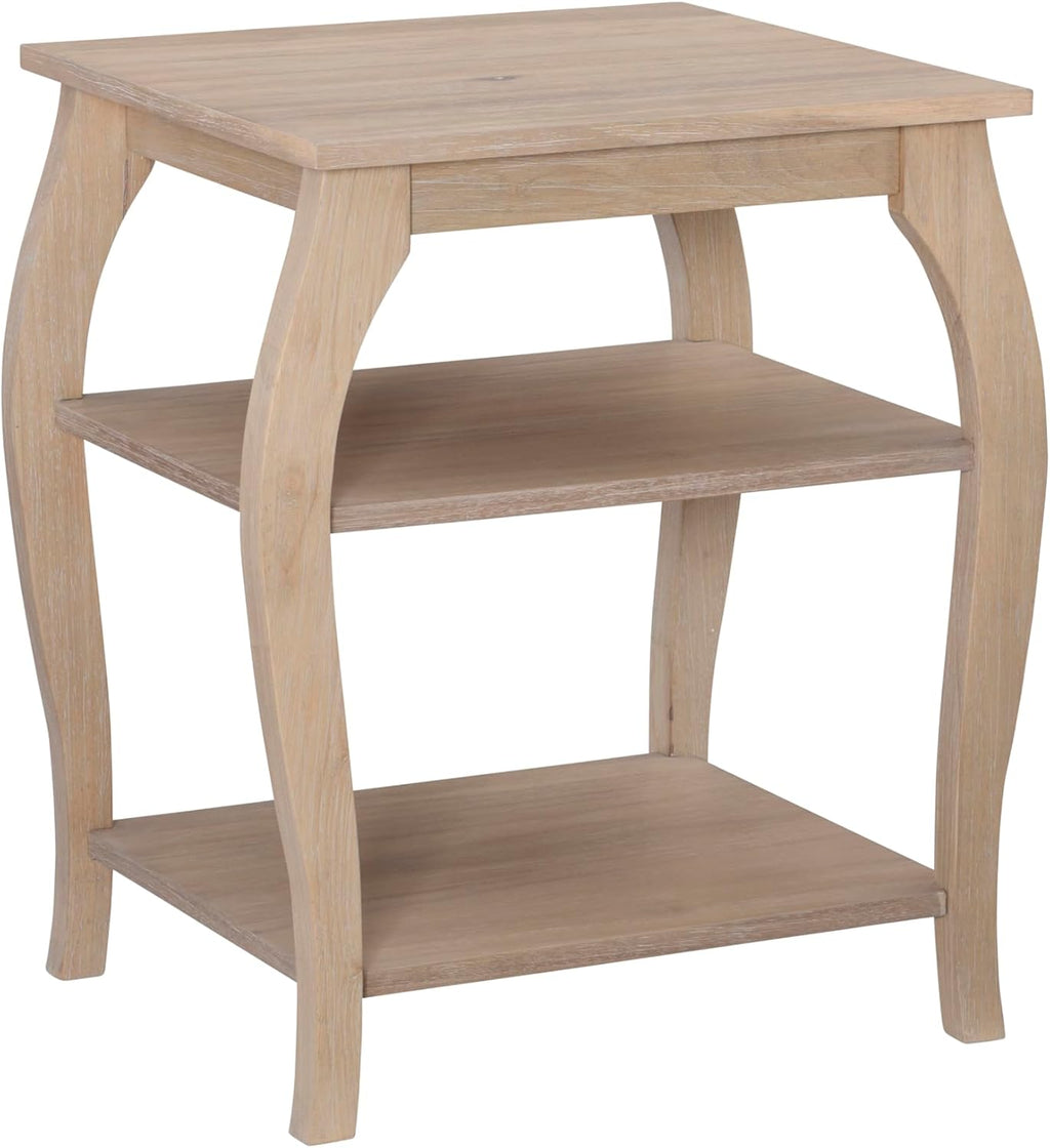 Natural Wooden Side Table with Curved Legs and Two Display Shelves W768490