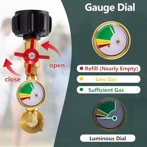 Propane Refill Adapter with Gauge Valve, Solid Brass O335