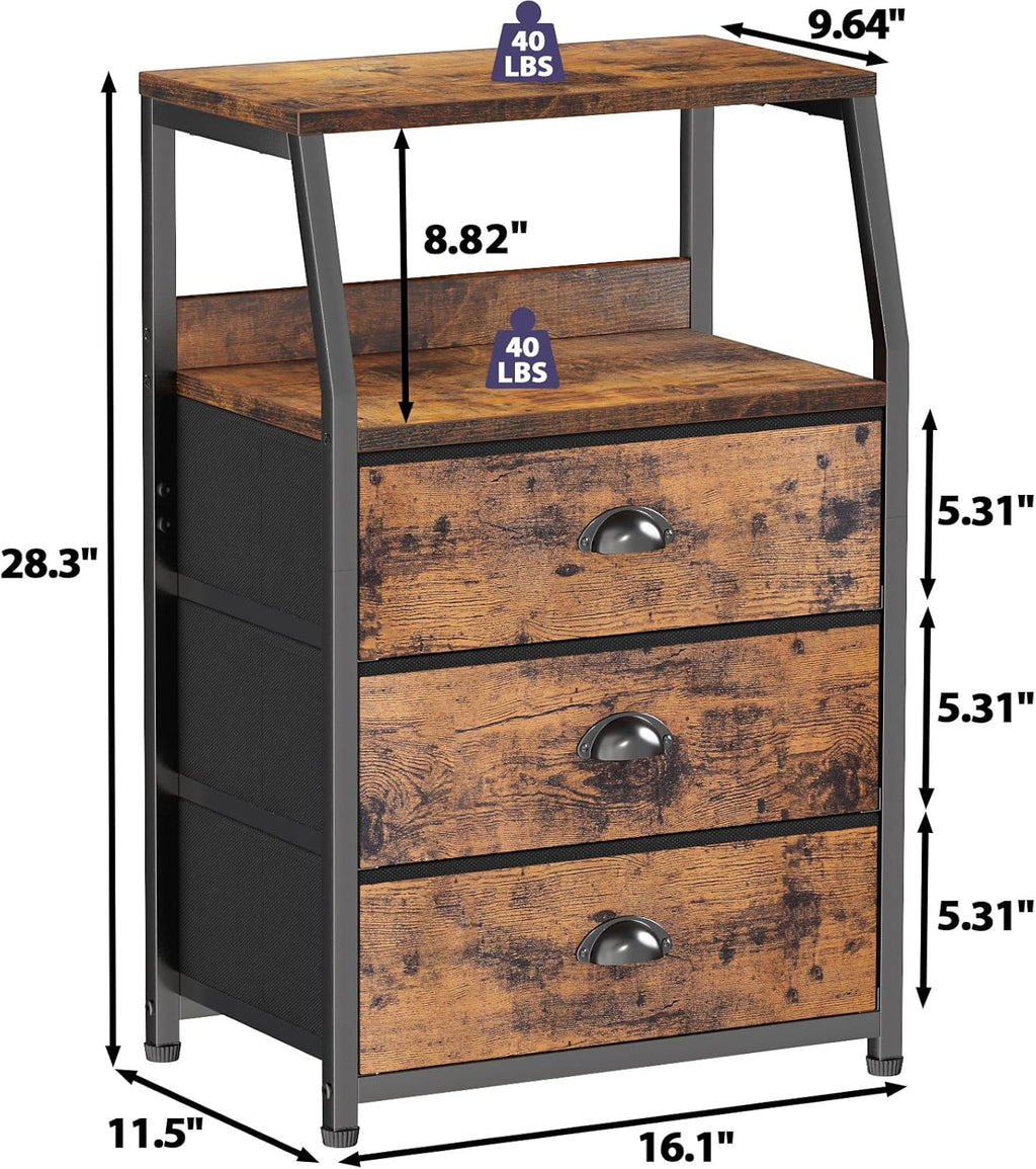 Vertical End Table and Nightstand with 9 Large Drawers, Metal Frame C7487