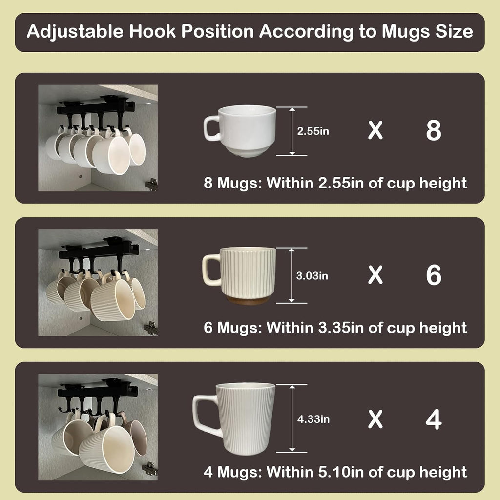 Black Pull Out Mug Holder with 8 Hooks I95600
