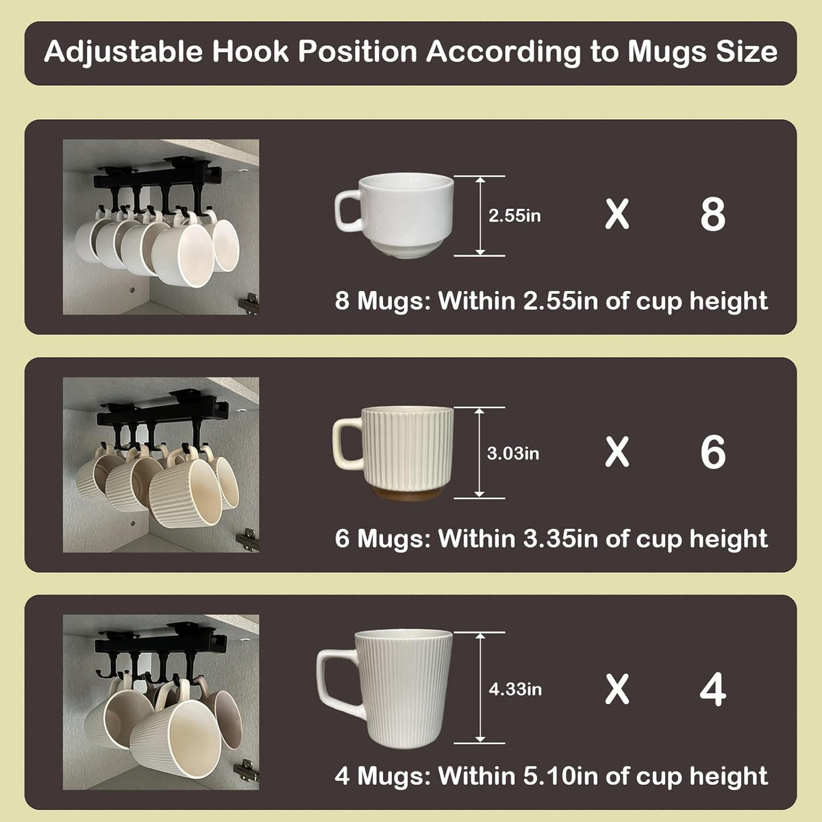 Black Pull Out Mug Holder with 8 Hooks I95600