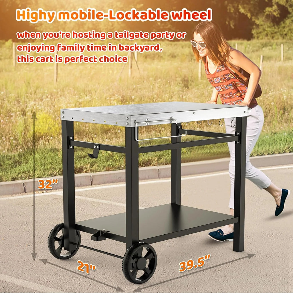 Outdoor Grill Cart Table with Wheels W662