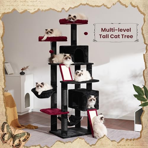 71'' Multi-Level Cat Tower with 2 Scratching Boards 7 Posts, Smoky Gray T27955