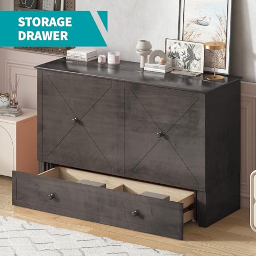 Murphy Bed with USB Charging Station, Memory Foam Queen Size Mattress, Storage Drawer M164818