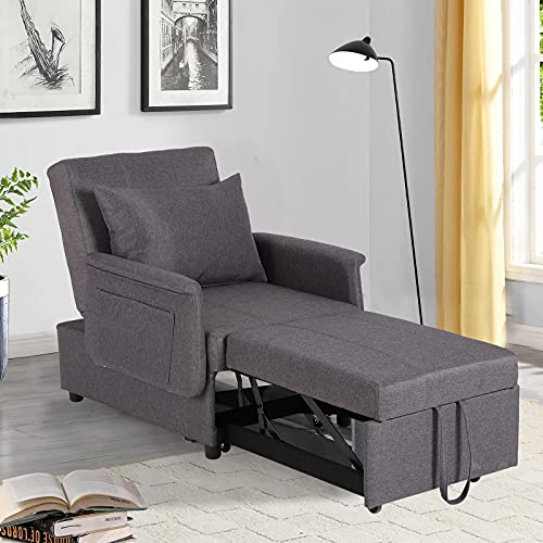 Black 3 in 1 Pull Out Sleeper Sofa Chair with Pillow X42019