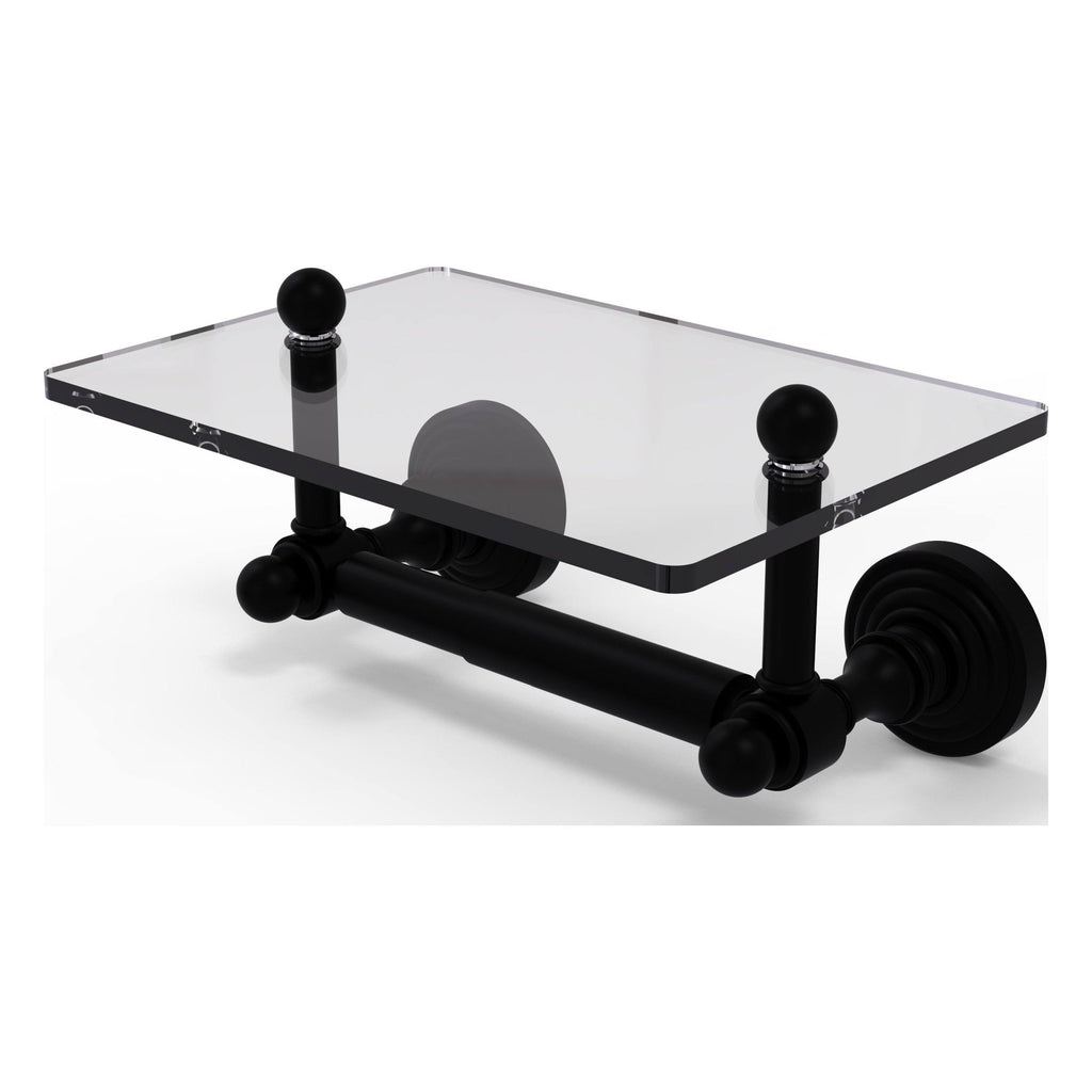 Black Matte Two Post Toilet Tissue Holder with Glass Shelf H62145