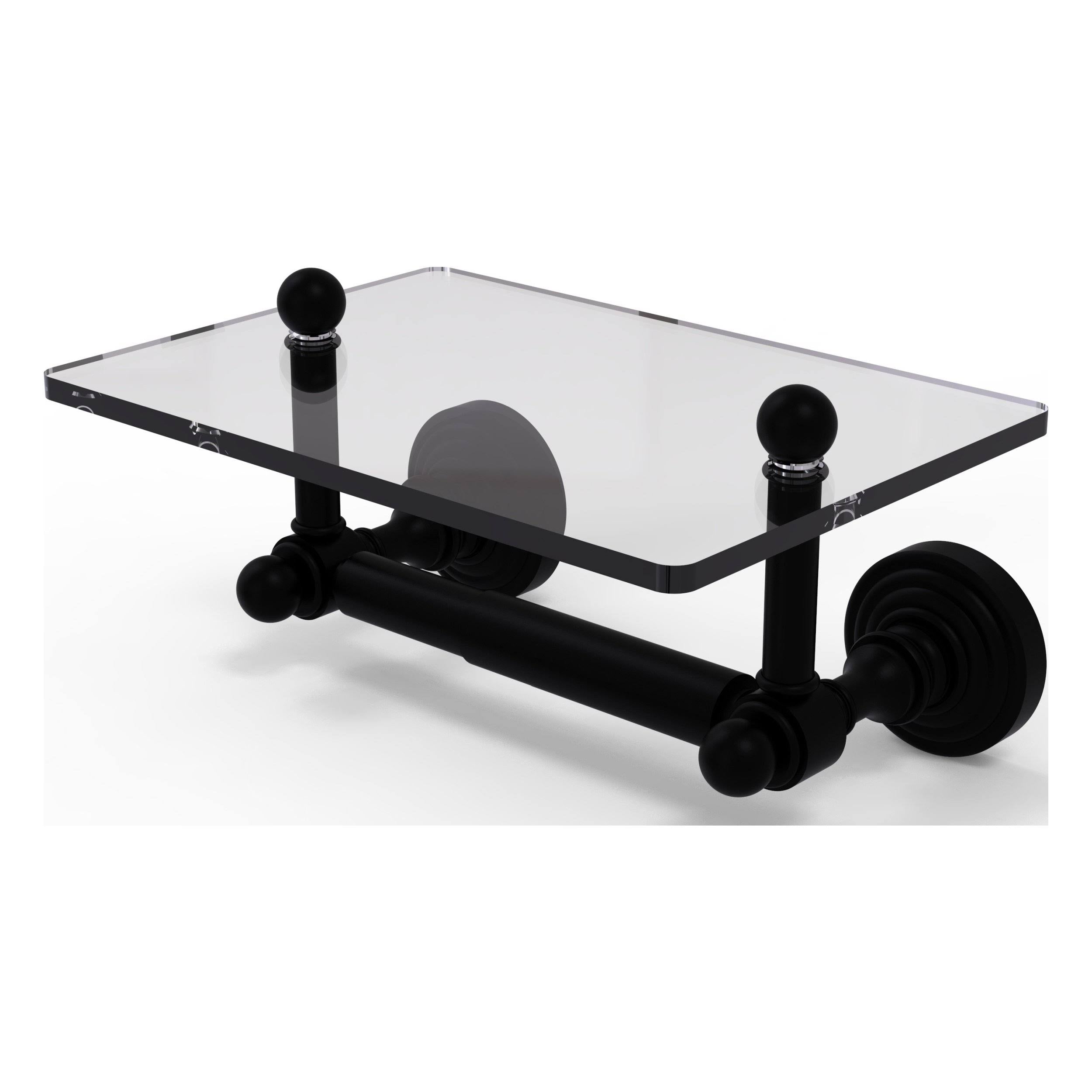 Black Matte Two Post Toilet Tissue Holder with Glass Shelf H62145