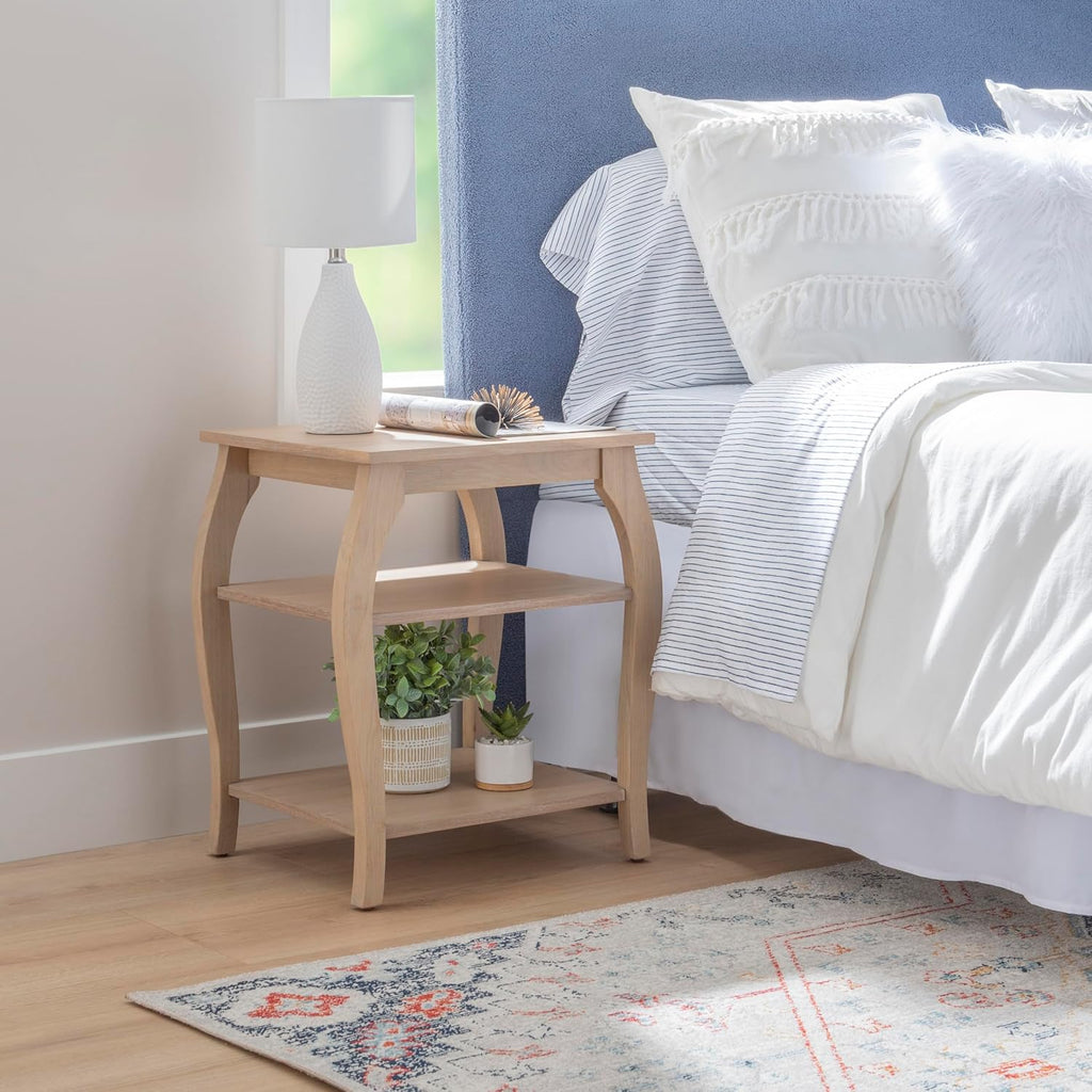 Natural Wooden Side Table with Curved Legs and Two Display Shelves W768490