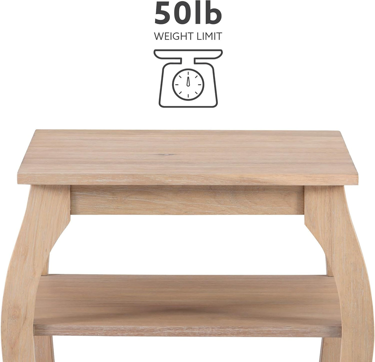 Natural Wooden Side Table with Curved Legs and Two Display Shelves W768490