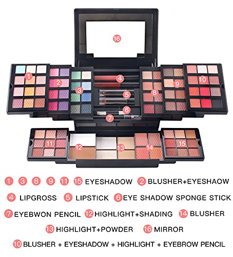All-in-one Makeup Kit with Eyeshadow Palette Lipstick Blush Foundation Concealer Face Powder Mascara Lipgloss Brush T2611