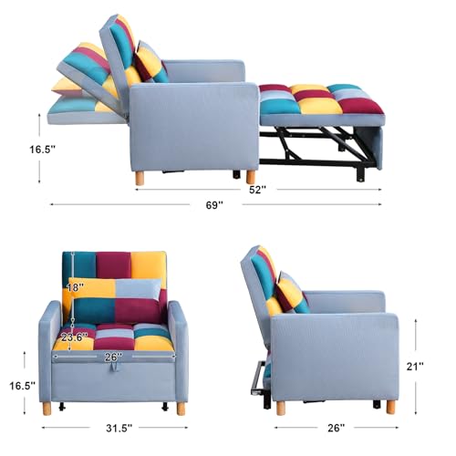3-in-1 Convertible Chair Bed, 31.5 Inch Pull Out Sofa Bed with Adjustable Backrest, Solid Wood Feet D168341