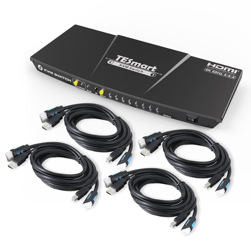 HDMI KVM Switch 4 Port 4K@60Hz Ultra HD 4x1 with 2 Pcs 5ft KVM Cables Black Q696348