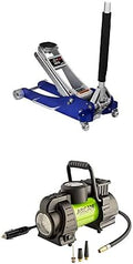 12-volt Compressor and 2-Ton Quick Rise Aluminum Floor Jack with Dual Pump Pistons & Reinforced Lifting Arm T812806