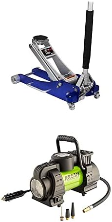 12-volt Compressor and 2-Ton Quick Rise Aluminum Floor Jack with Dual Pump Pistons & Reinforced Lifting Arm T812806