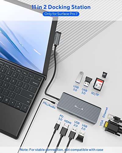 11 in 2 USB C Docking Station for Surface Pro 7, Grey K876