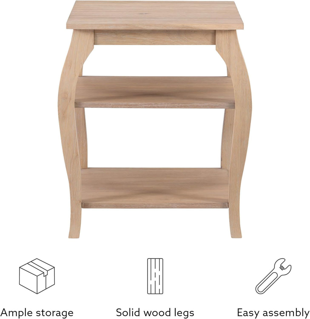 Natural Wooden Side Table with Curved Legs and Two Display Shelves W768490