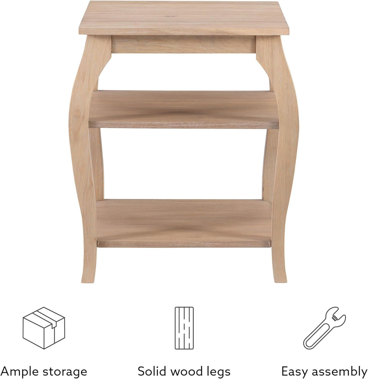 Natural Wooden Side Table with Curved Legs and Two Display Shelves W768490