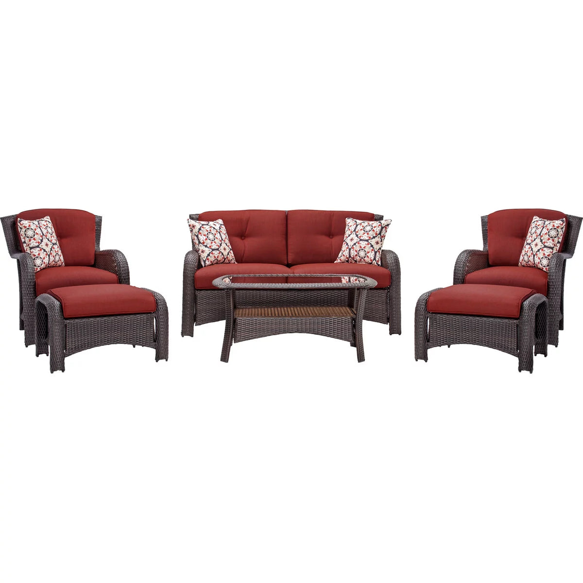 6-Piece Wicker Outdoor Conversation Set, Crimson Red E281055