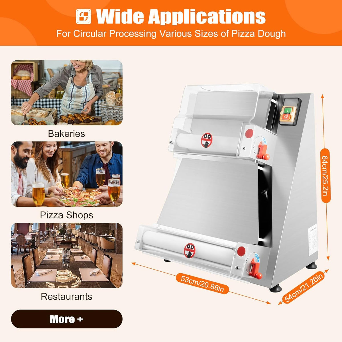 Commercial Electric Pizza Dough Sheeter, 15 Inch, 370W, Thickness 0.7-5.4mm K70018
