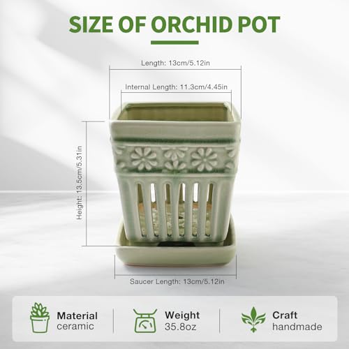 5" Ceramic Orchid Planter with Attached Saucer P5769