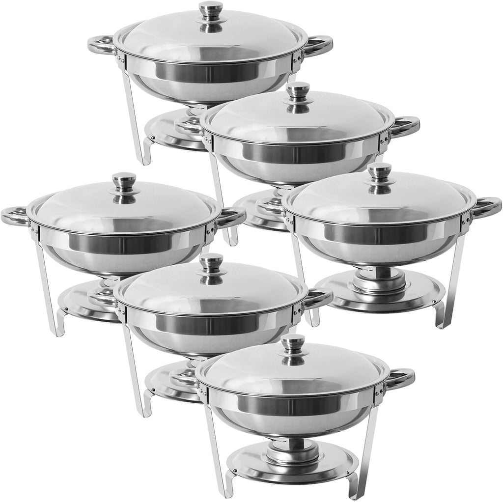 5 Qt Stainless Steel Round Chafing Dish Buffet Set 6 Pack V2605