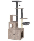 Greige 67.7" H Wooden Cat Tree with Litter Box Enclosure W253