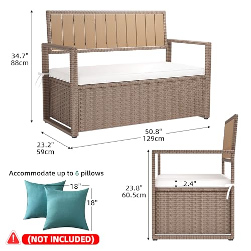 Black Beige 90 Gallon Outdoor Wicker Storage Bench with Cushion J1291