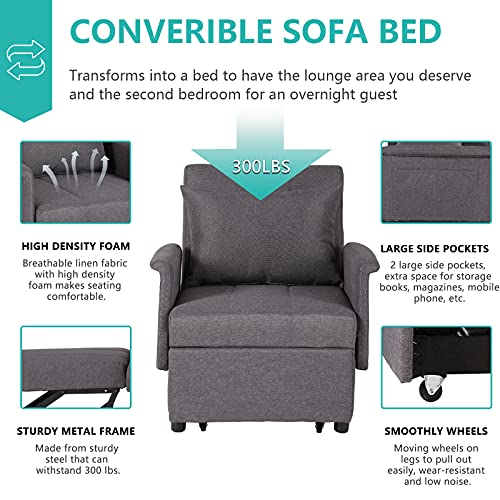 Black 3 in 1 Pull Out Sleeper Sofa Chair with Pillow X42019