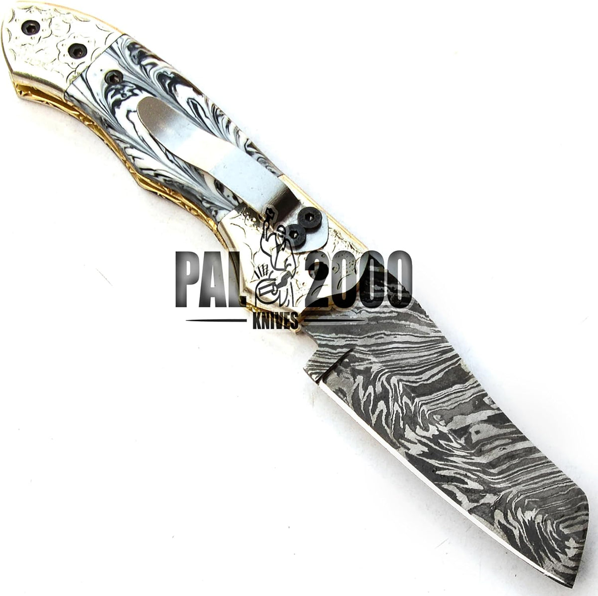 Handmade Damascus Steel Folding Pocket Hunting Knife with Sheath G210