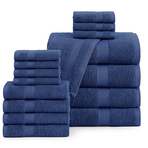 16 Piece 100% Cotton Black Bath Towel Set with 4 Bath Towels, 4 Hand Towels, 8 Wash Cloths X902252