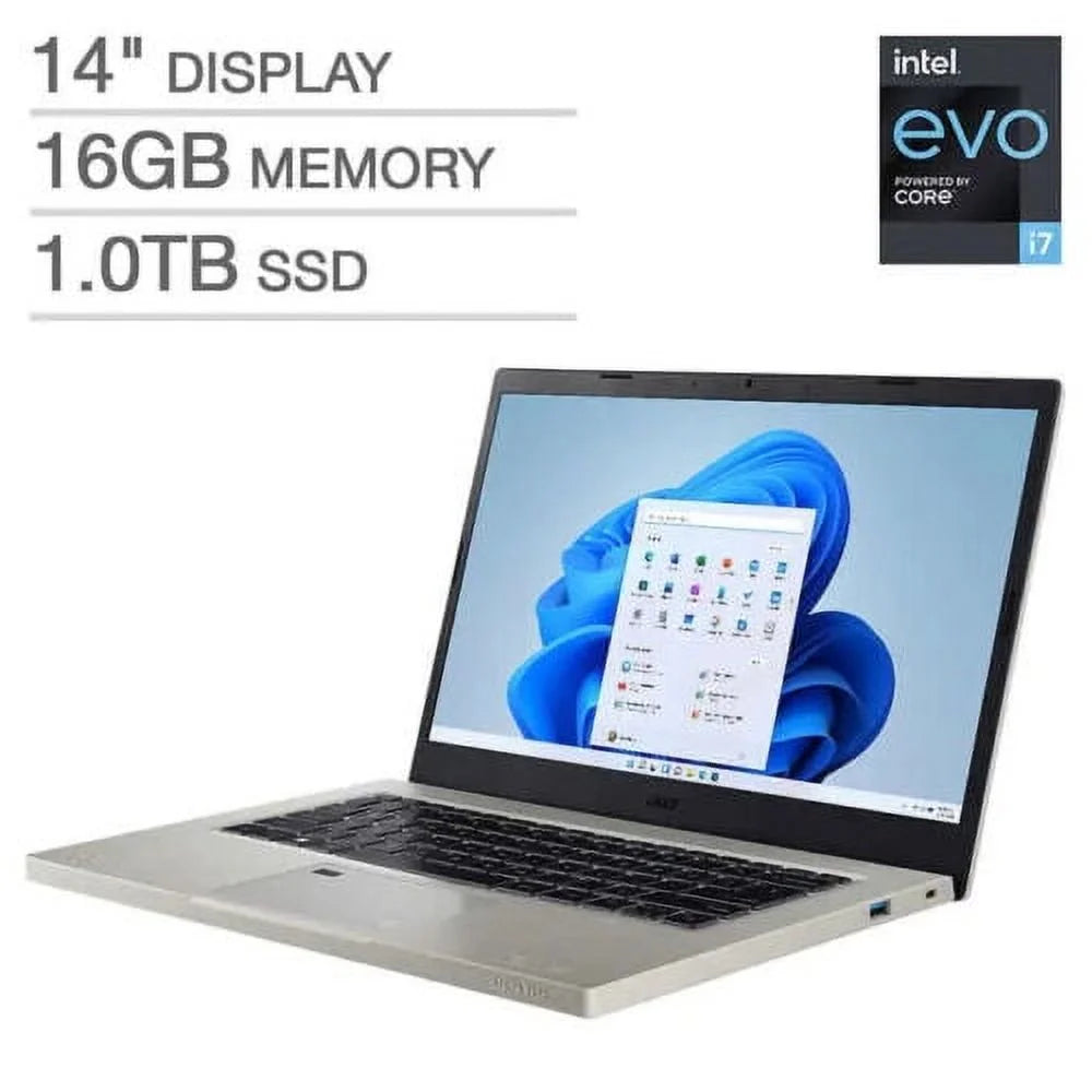 14" FHD LED-Backlit Laptop, Intel Core i7-1255U EVO 1.70GHz, 16GB RAM 1TB SSD, Windows 11 Home, Backlit Keyboard, Bluetooth, Finger Print Reader, Webcam, Gray A967