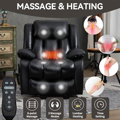Electric Power Lift Recliner Chair with Genuine Leather Upholstery (Black) V222