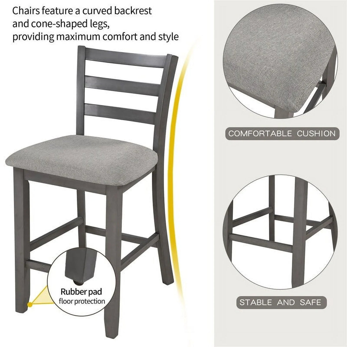Espresso Square Dining Table Set of 4 with 4 Upholstered Chairs H65298