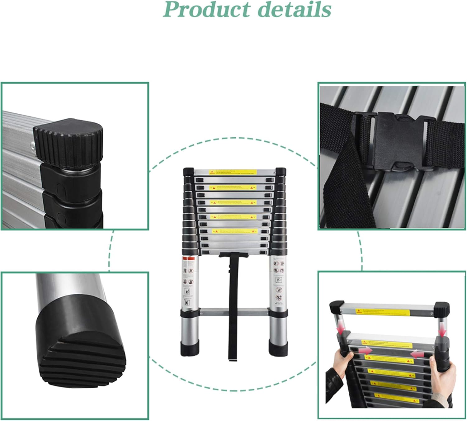 Aluminum Telescopic Extension Ladder, 330 lbs Capacity, 14.5FT A81066