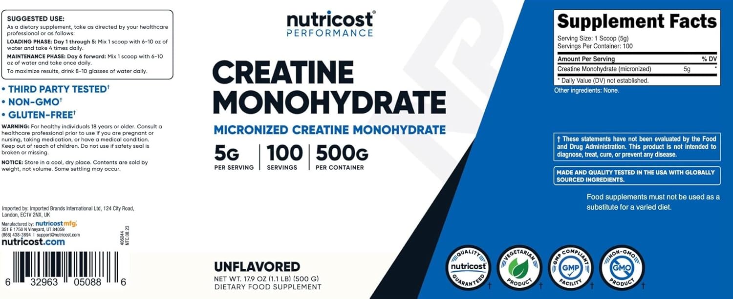 Whey Protein Powder, Strawberry, 60g Protein, 12g BCAAs Per 2 Scoops, Creatine Monohydrate Micronized Powder 500G, 5000mg Per Serv (5g), 100 Servings C809