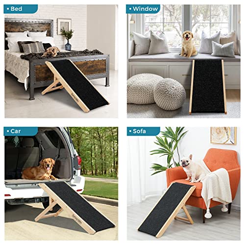 18" Tall Adjustable Wooden Folding Pet Ramp with Non Slip Carpet Surface X15473