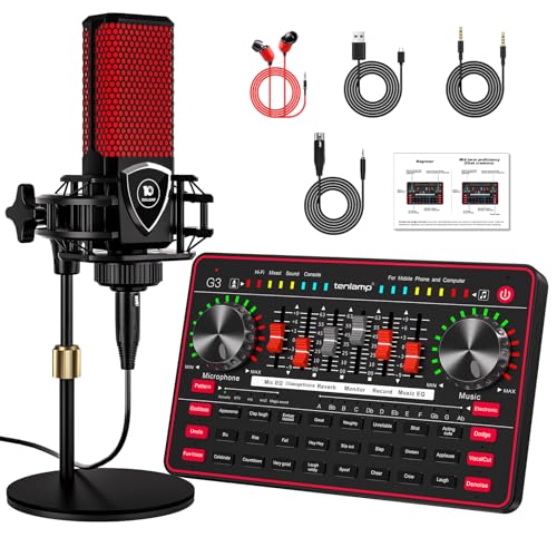 Podcast Microphone Bundle with Audio Mixer, 3.5mm Condenser Microphone, Soundboard with Voice Changer T2333