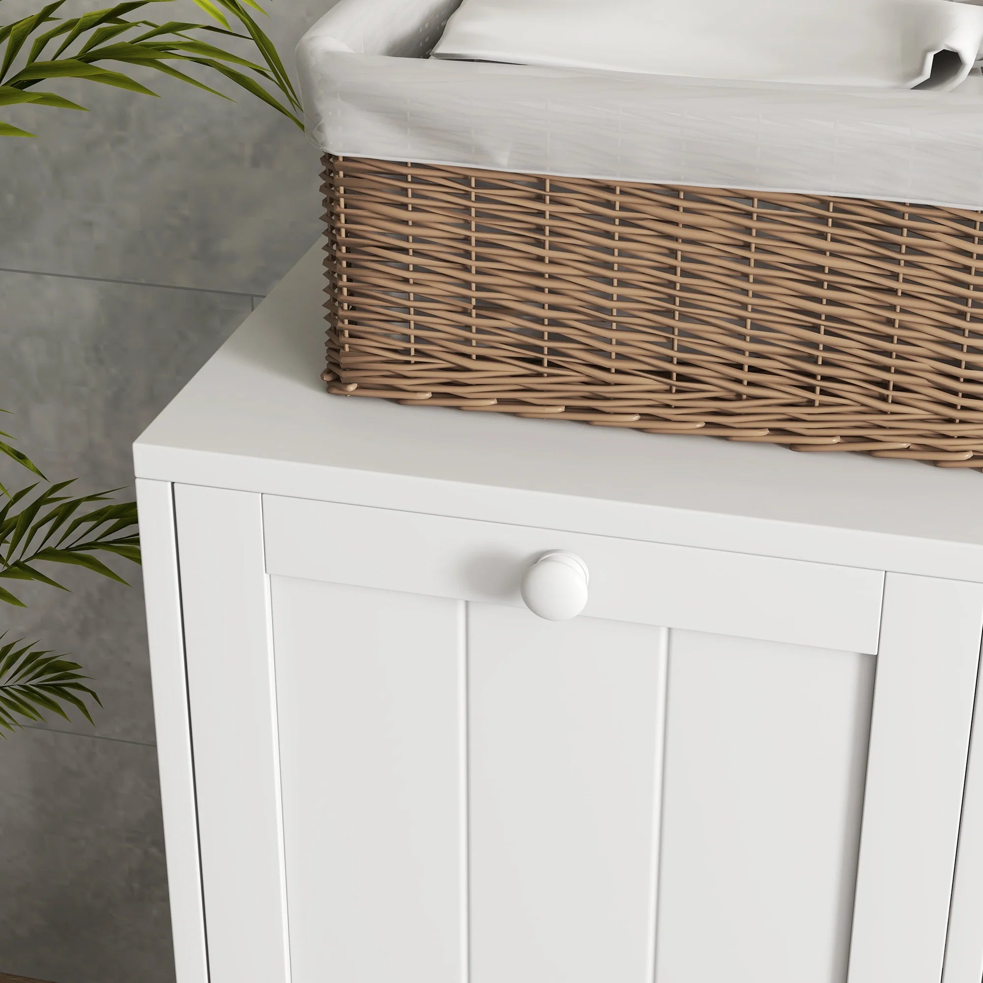 White Tilt-out Laundry Storage Cabinet with 2 Hamper Compartments K2013