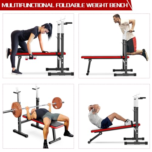 Adjustable Weight Bench Press with Squat Rack Folding Dip Station O782