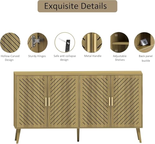 4 Doors Wood Sideboard Cabinet with Adjustable Shelves T560017