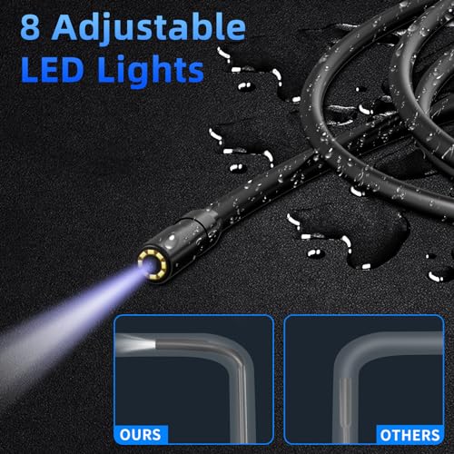 IP67 Waterproof Borescope Camera with 8 Adjustable LED Lights, 4.3" LCD Screen, HD 1080P, 16.5ft Semi-Rigid Cord L2629