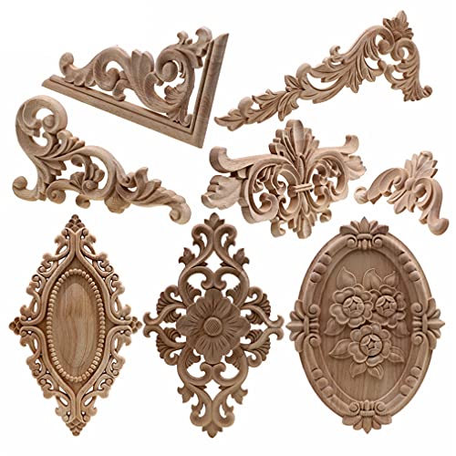 Natural Floral Wood Carved Wooden Figurines Corner Appliques Frame Wall Door Furniture Wood Carving Decorative 10cmX55cm F679