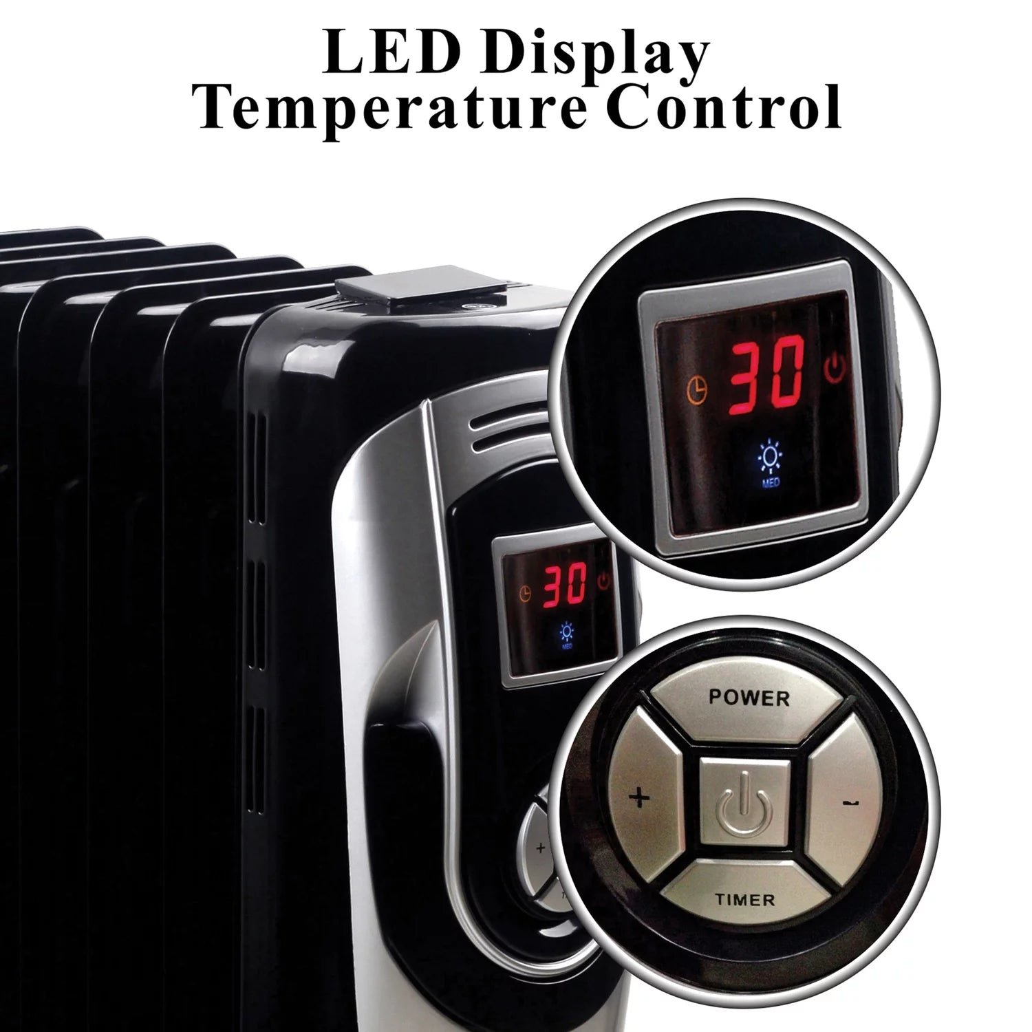 3-Setting 1,500-Max 7-Fin Portable Oil-Filled Radiator Heater with Digital Display F287617
